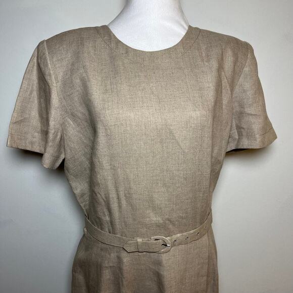 Vintage‎ Maggy London 100% Linen Maxi Dress Beige Size 10 Belt 80s 90s Business - Picture 9 of 15